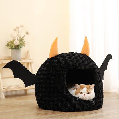 Halloween Little Devil Pet Nest Short Plush Fully Enclosed Warm