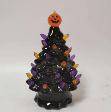 Battery Pumpkin Halloween Ceramic Tree