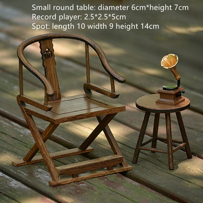 Furniture Model Mahogany Mini Reclining Chair Record Player Ornaments