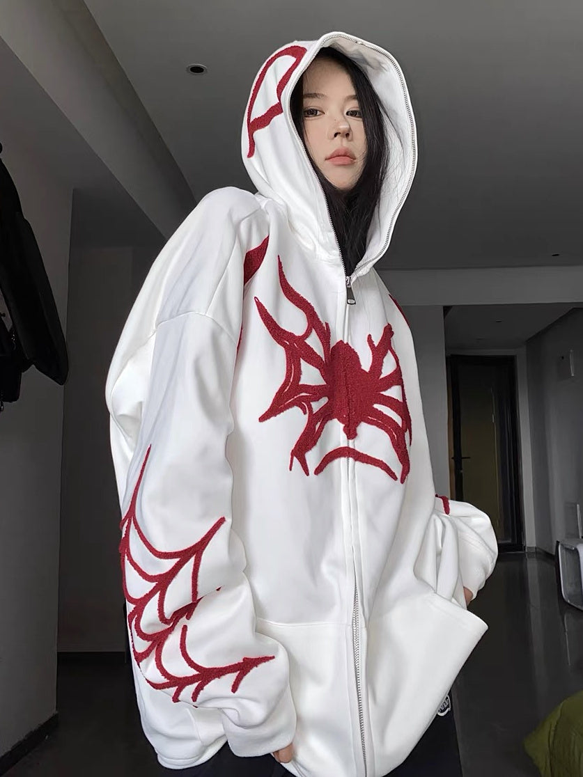 Halloween Spider Web Hip Hop Zipper Hoodie