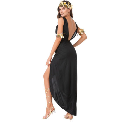 Disfraz de Cleopatra para Halloween, vestido de noche negro