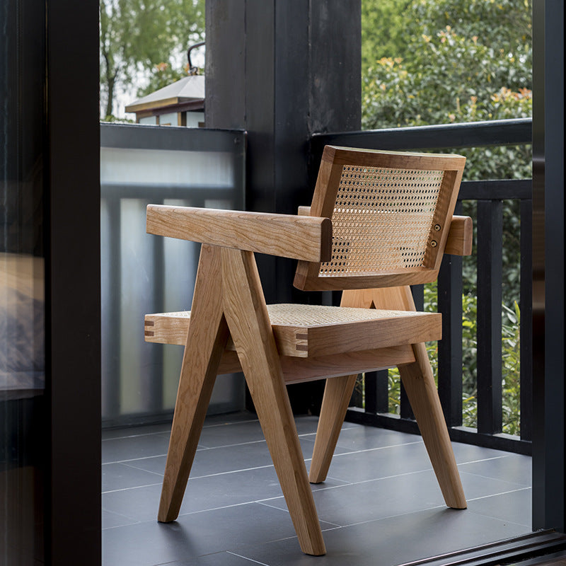 Home Solid Wood Vintage Rattan Dining Chair