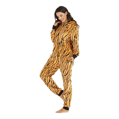 Leopard Print Hooded Ear Animal Halloween Jumpsuit