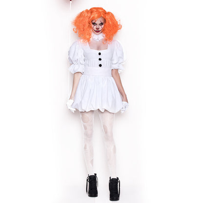 Déguisement de clown fantôme d'Halloween en robe blanche