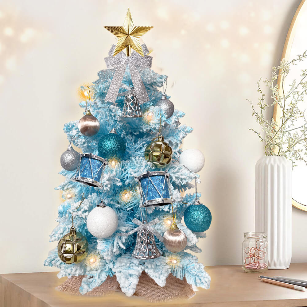 Tabletop Christmas Tree With Light Flocked Xmas Decorations