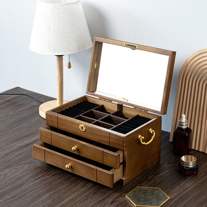 Solid Wood Jewelry Box Retro With Lock Wooden Storage Exquisite