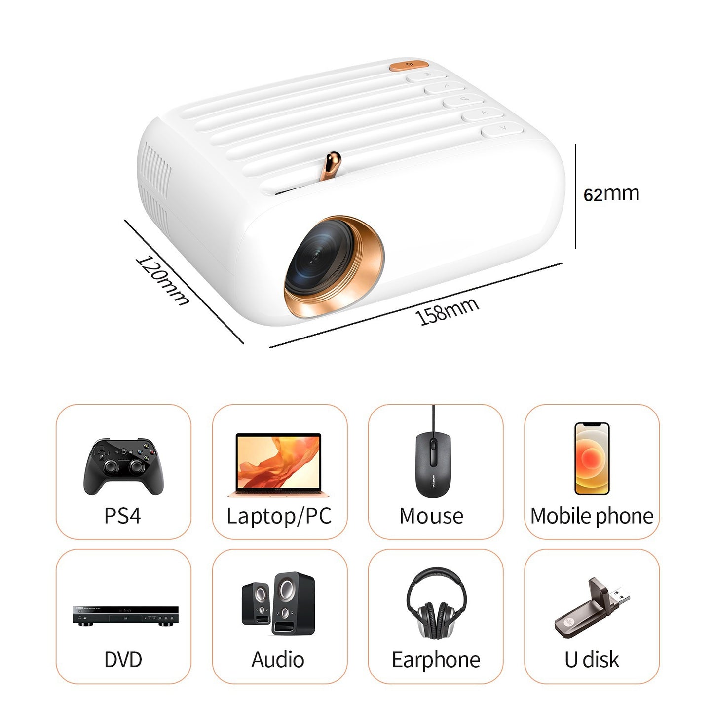 Mini projecteur portable HD Bluetooth sans fil avec même écran