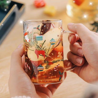 1pc Noël Verre Maison Boisson Tasse Tasse À Thé Avec Poignée Tasse À Eau Tasse À Petit-déjeuner Résistant Aux Hautes Températures 300 ml Verre 