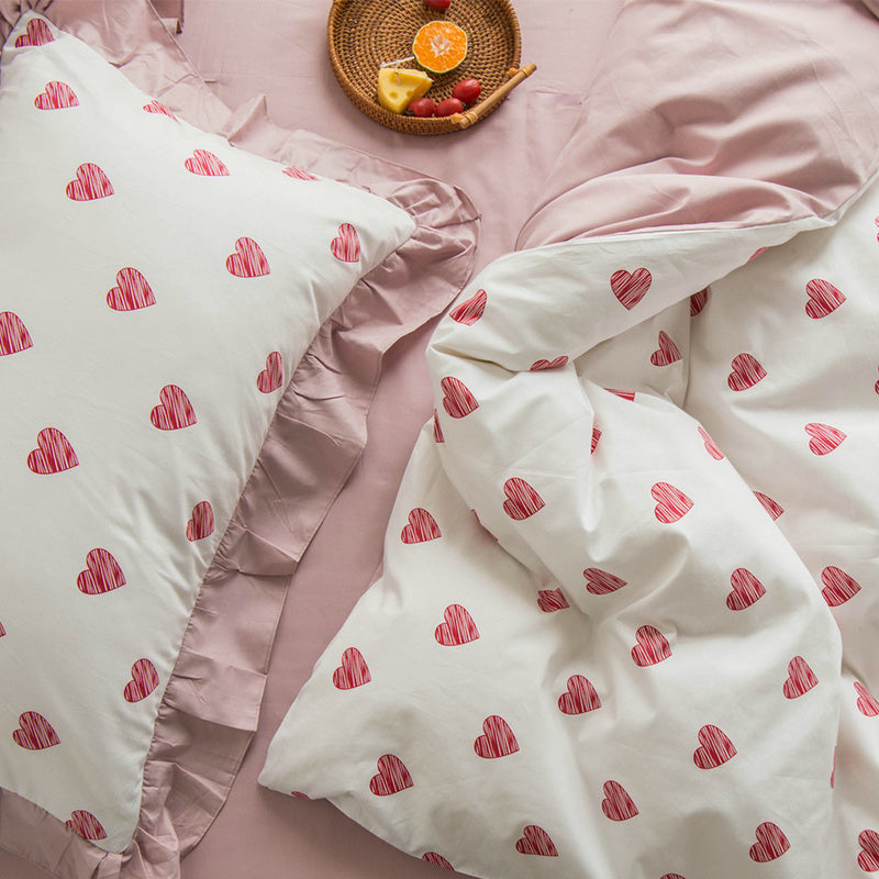 Sábana nórdica con diseño de amor coreano, estilo princesa, para cama de niña con forma de corazón