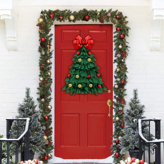 Guirnalda de tela para colgar en la puerta con colgante de árbol de Navidad