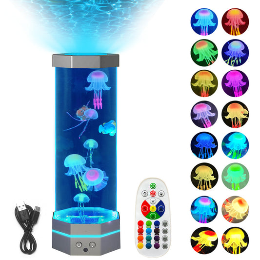 Lámpara de lava de medusas 17 colores que cambian Lámpara de medusas de 15 pulgadas con control remoto Lámpara de pez de burbuja enchufable USB Luz nocturna para niños Lámpara de proyector creativa Decoración del hogar