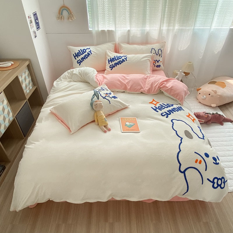 Ensemble de couette pour bébé, chapeau de lit en molleton de lait chaud épais, ensemble de quatre pièces