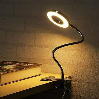 Lámpara de escritorio con clip LED brazo flexible USB regulable estudio lectura mesa luz nocturna