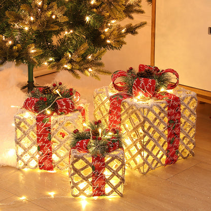 Coffret cadeau de Noël en fer forgé, ensemble de trois décorations de Noël blanc chaud avec boîte à piles et boîtes à guirlandes lumineuses de Noël