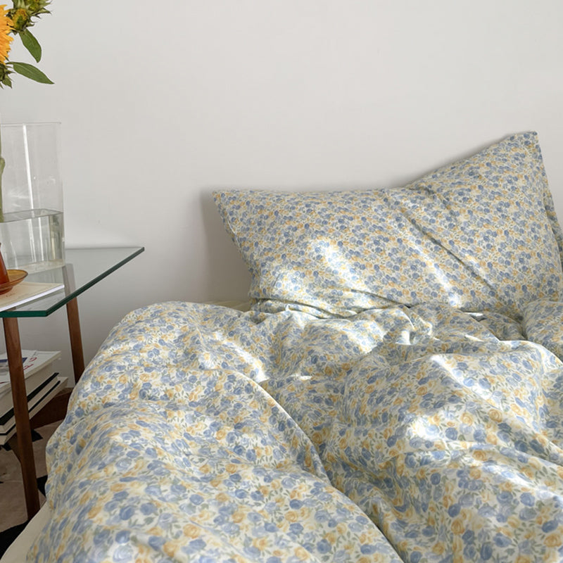 Juego de cama femenino de verano de 4 piezas con cama de algodón floral pequeña para jardín