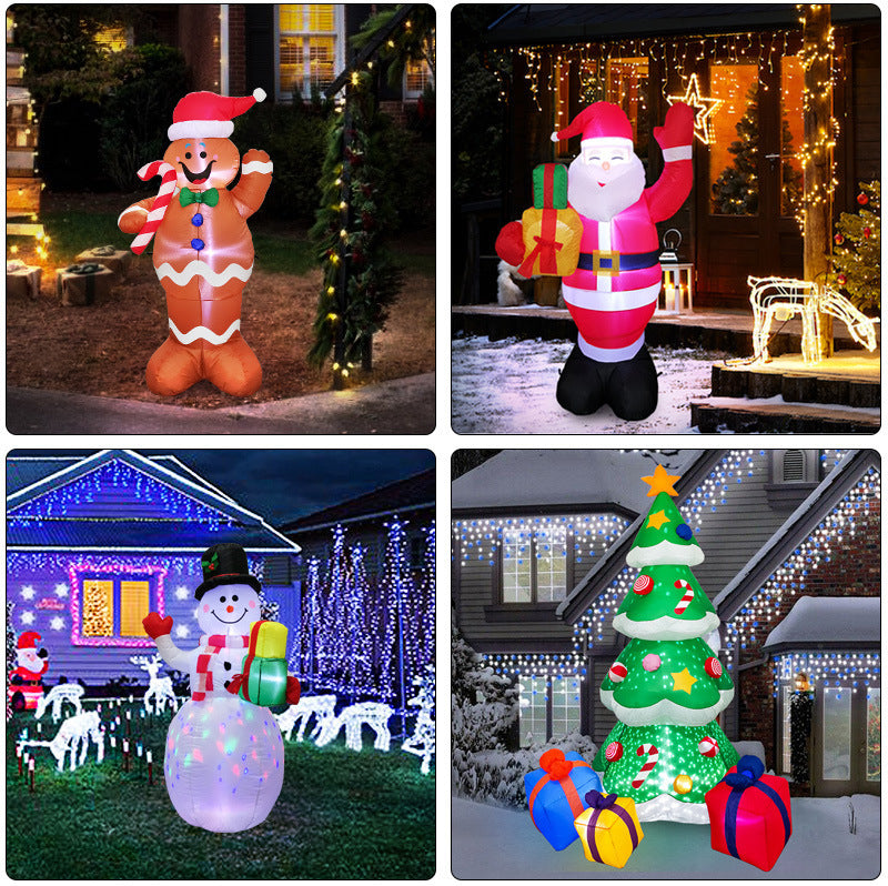 Luces LED navideñas, árbol de Papá Noel brillante, muñeco de nieve, muñeca inflable, decoración de jardín y patio al aire libre