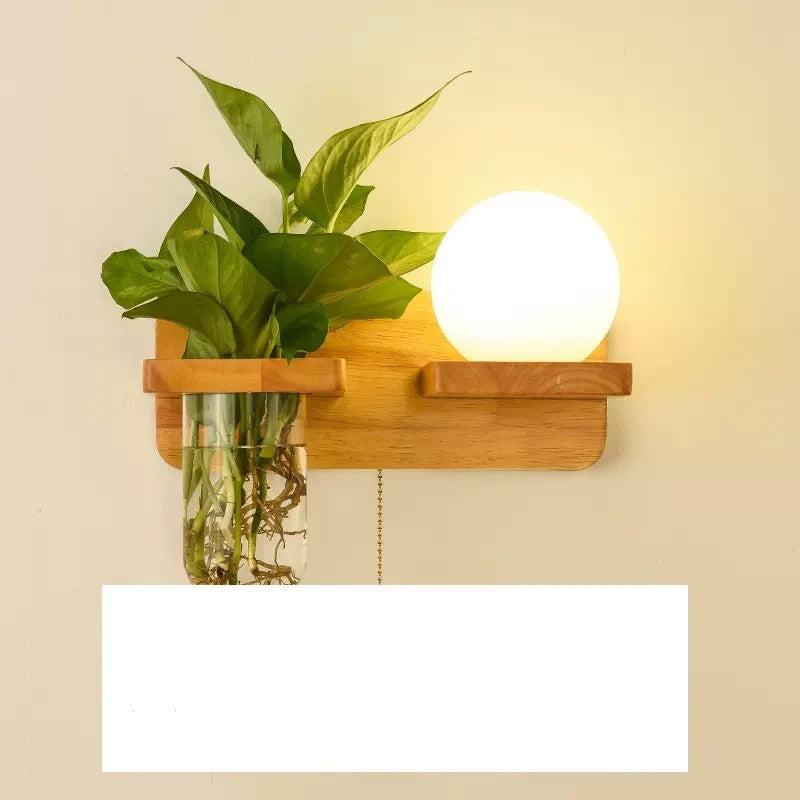 Lampe murale créative en bois massif, plante verte, décoration de couloir, chambre à coucher, lit