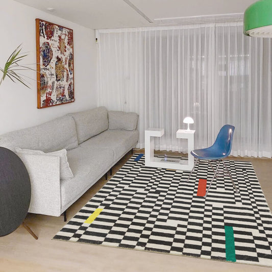 Tapis de salon moderne et minimaliste avec motif en damier de luxe léger