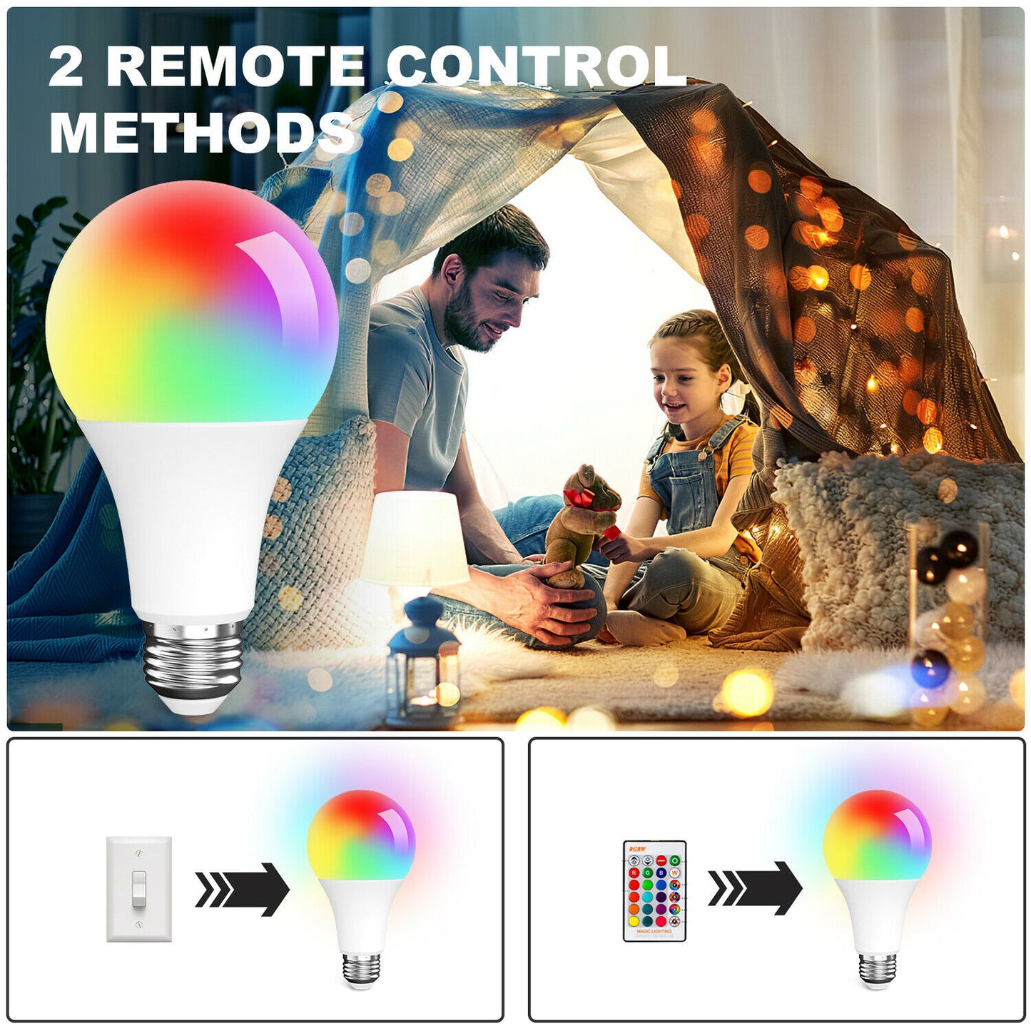 Bombilla LED de 15W RGB, lámpara regulable remota inalámbrica inteligente, cambio de Color, WiFi inteligente, bombilla LED multicolor para Alexa