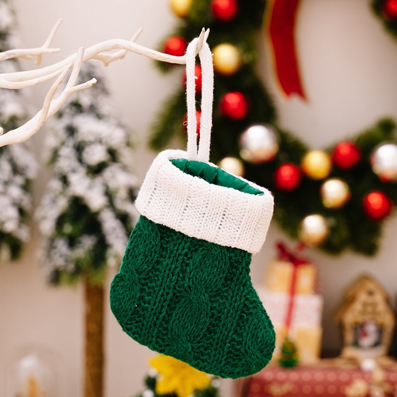 Christmas Red Knife And Fork Set Mini Knitted Socks Home Creative Tableware Bag