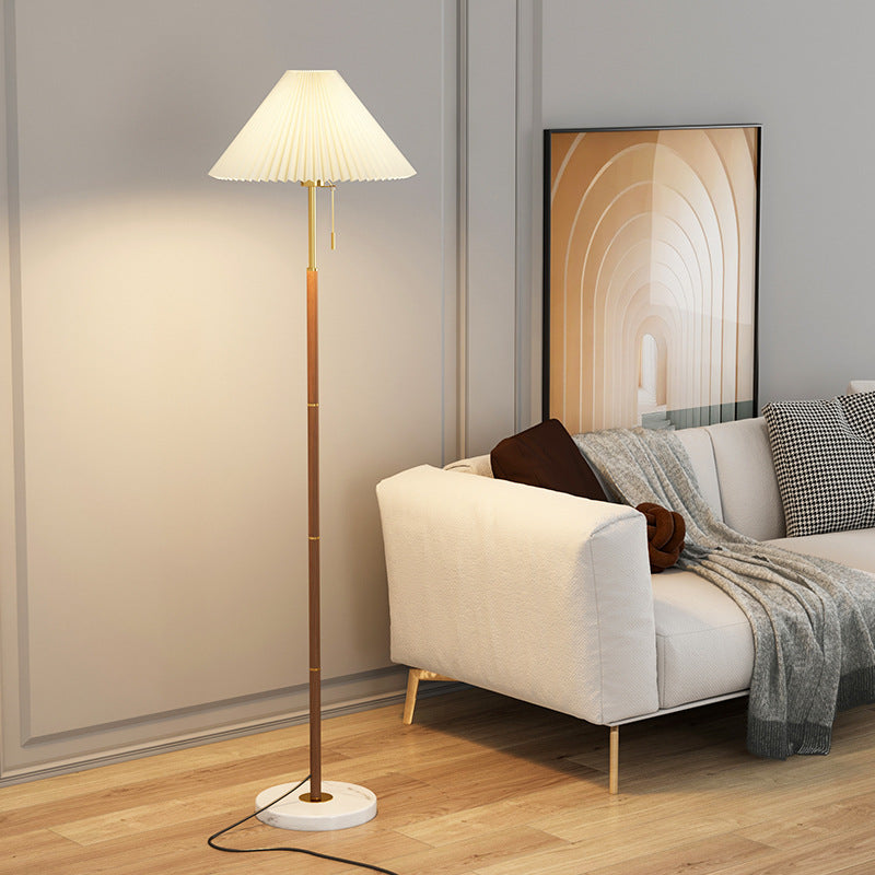 Retro Light Luxury Wood Grain Simple Pleated Floor Lamp Bedroom Bedside Sofa Study Floor Lamp