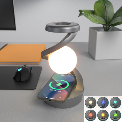 Lámpara de escritorio giratoria de luna con teléfono, Sensor de carga inalámbrico, Control de lámparas de mesa, lámpara de escritorio decorativa, lámpara de noche pequeña, decoración del hogar