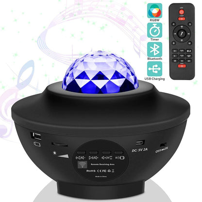 Proyector de luz LED de estrella con USB, luz nocturna con música, onda de agua estrellada, Bluetooth, activado por sonido, decoración de luz