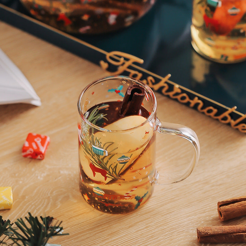 1pc Noël Verre Maison Boisson Tasse Tasse À Thé Avec Poignée Tasse À Eau Tasse À Petit-déjeuner Résistant Aux Hautes Températures 300 ml Verre 