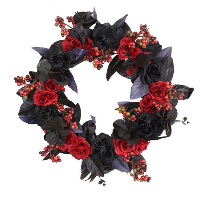 Couronne d'anneaux de roses rouges noires d'Halloween