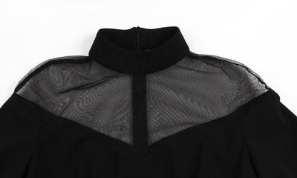 Robe rétro patchwork à manches évasées en maille noire pour Halloween