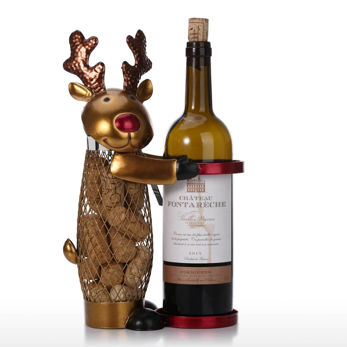 Botellero de hierro forjado con forma de alce para Navidad, decoración artesanal