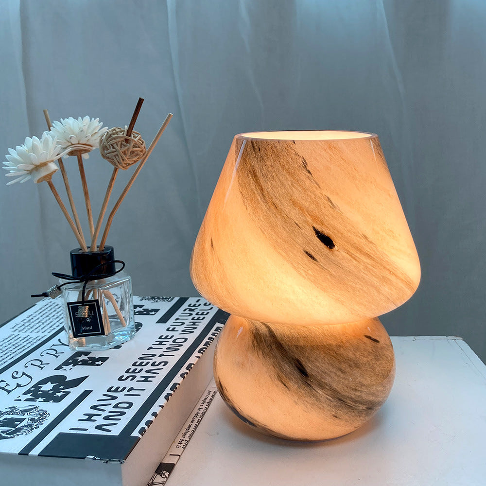 Lampe de table en forme de champignon en verre faite à la main, petite lampe de nuit de chevet