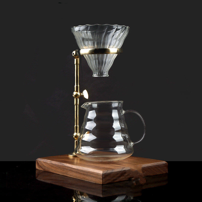 Pure Copper Coffee Pour-over Mount Wooden Base Adjustable Height