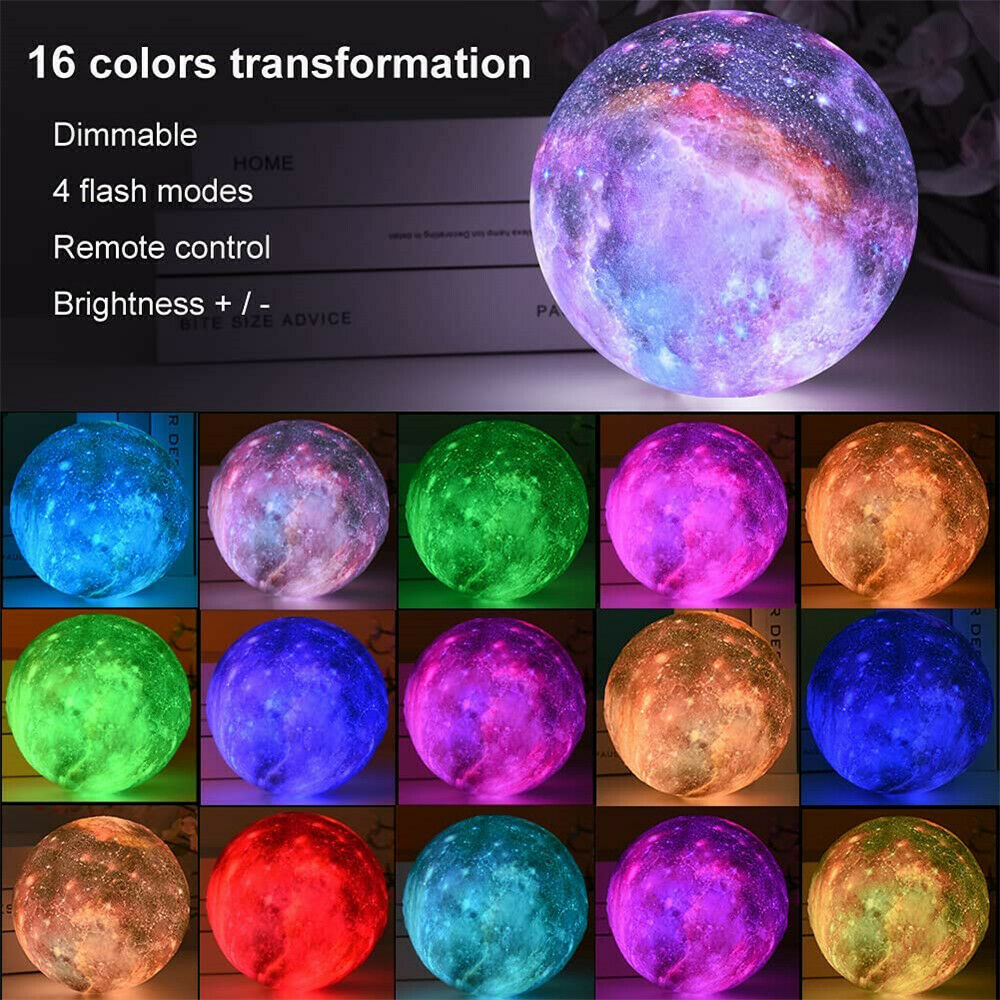 Lámpara de galaxia con impresión 3D, luz de luna, USB, LED, luz Lunar nocturna, lámpara de Luna que cambia de Color táctil