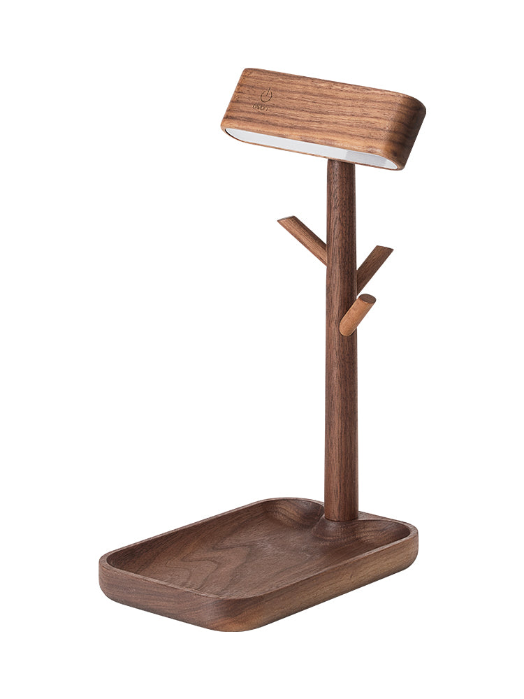 Lámpara de mesa LED de madera maciza de nogal Negro Nórdico, portallaves, escritorio recargable