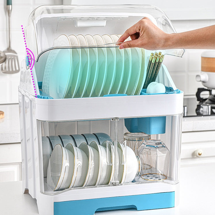 Double Layer Ultraviolet Disinfection Cupboard Kitchen Table Top Tableware Storage Box