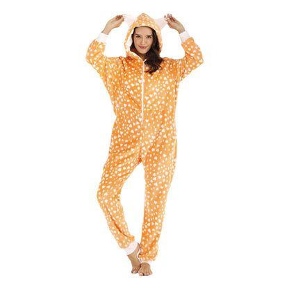 Leopard Print Hooded Ear Animal Halloween Jumpsuit