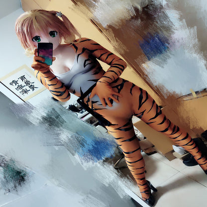 Halloween Girls Red Black Cat Cosplay Tiger Print Bodysuit