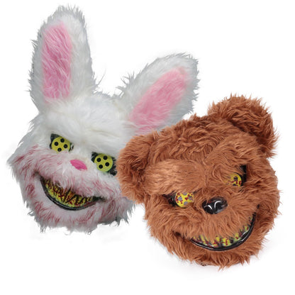 Máscara aterradora de Halloween, máscara de oso, conejo, conejito, máscara de cabeza de peluche sangrienta, accesorios de disfraz de cosplay, máscara de oso y conejo diablo de terror para fiesta de Halloween