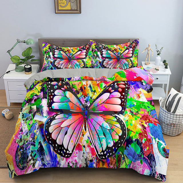 Children's Fashion Simple Printing Quilt Cover Pillowcase Set