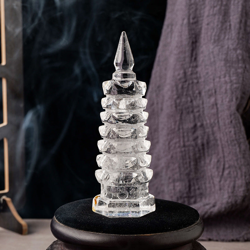 Natural White Crystal Man Cheong Pagoda Table Ornament