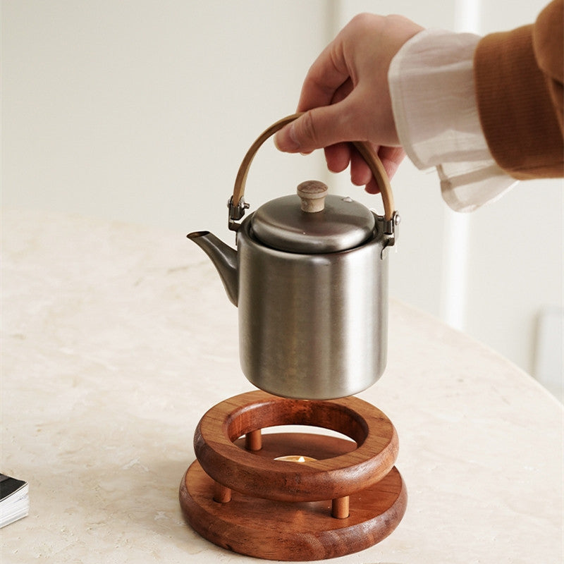 Base chauffante à flamme pour table ronde en bois massif