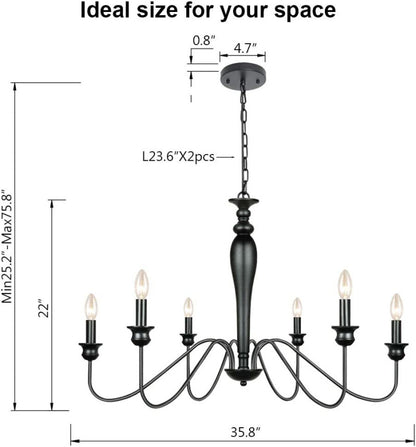 Lustre à bougies en fer noir, luminaire d'art, pour salle à manger, Tube courbé