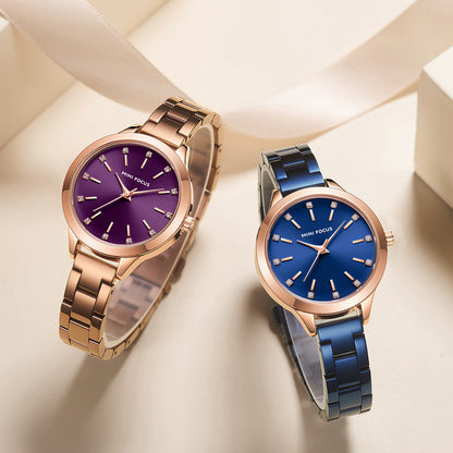 Montre simple étanche avec bracelet en acier massif et strass pour femmes