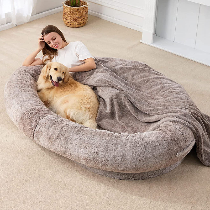 Cama grande para perros de felpa corta y humana