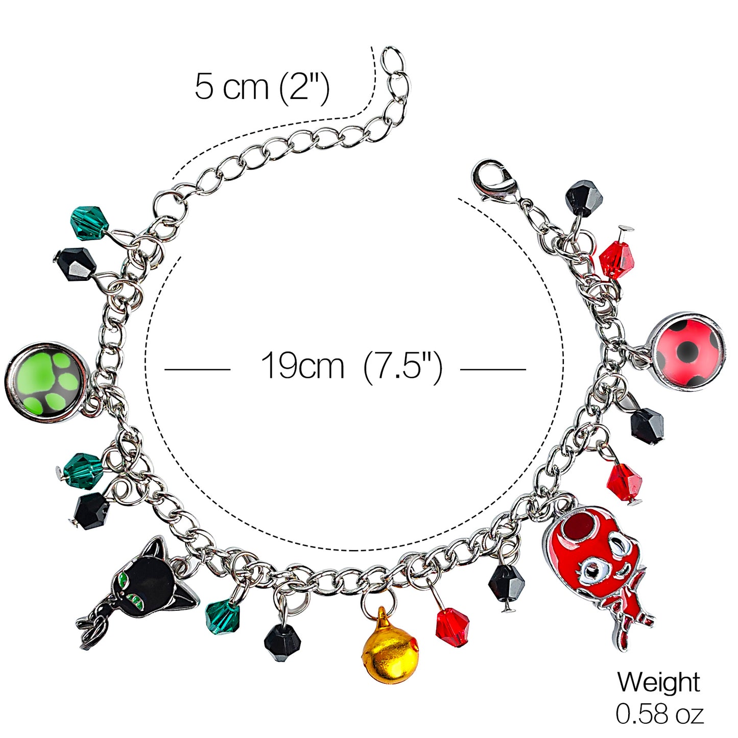 Pulsera de superhéroe y gato de mariquita con brazalete de cuentas de cristal para niños, joyería ajustable para Cosplay