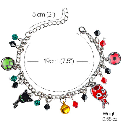 Ladybug Superhero And Cat Bracelet Charm With Crystal Bead Bangle For Kids Cosplay Adjustable Jewelry