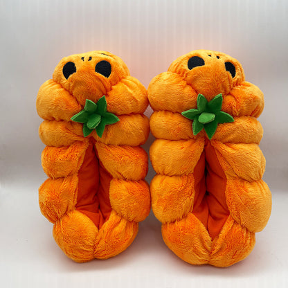 Chaussons en peluche citrouille d'Halloween pour chambre à coucher pour femmes