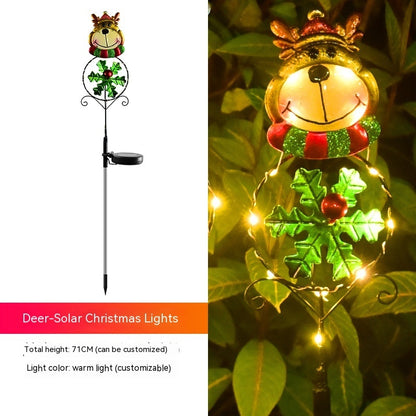 Lampe solaire de Noël à LED en forme de bonhomme de neige et d'élan avec prise de terre