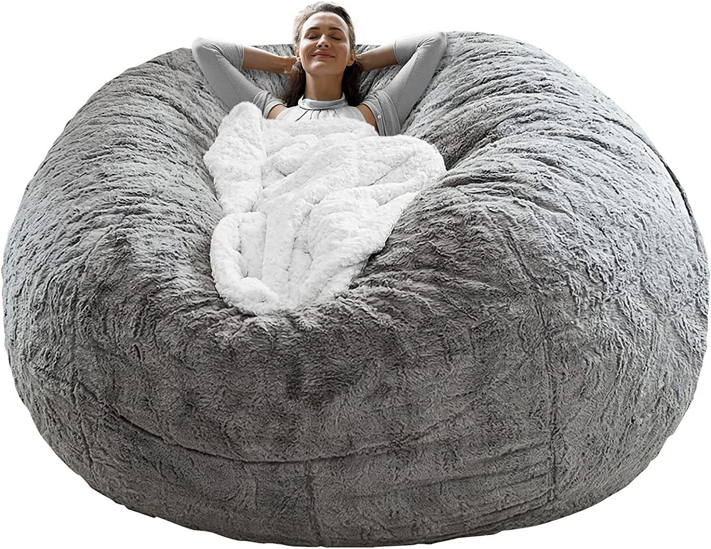 Bean Bag Chair Coverit Was Only A Cover, Not A Full Bean Bag Chair Cushion, Big Round Soft Fluffy PV Velvet Sofa Bed Cover, Living Room Furniture, Lazy Sofa Bed Cover,6ft Light Grey